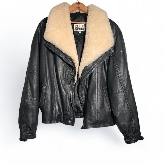 Pell Cuir Other - Pelle Cuir VINTAGE Rare 80s Leather / Sheepskin Fur Bomber Flight Jacket Small